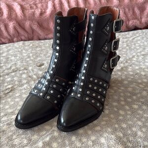 Coach Black Moto Boots with Silver Accents